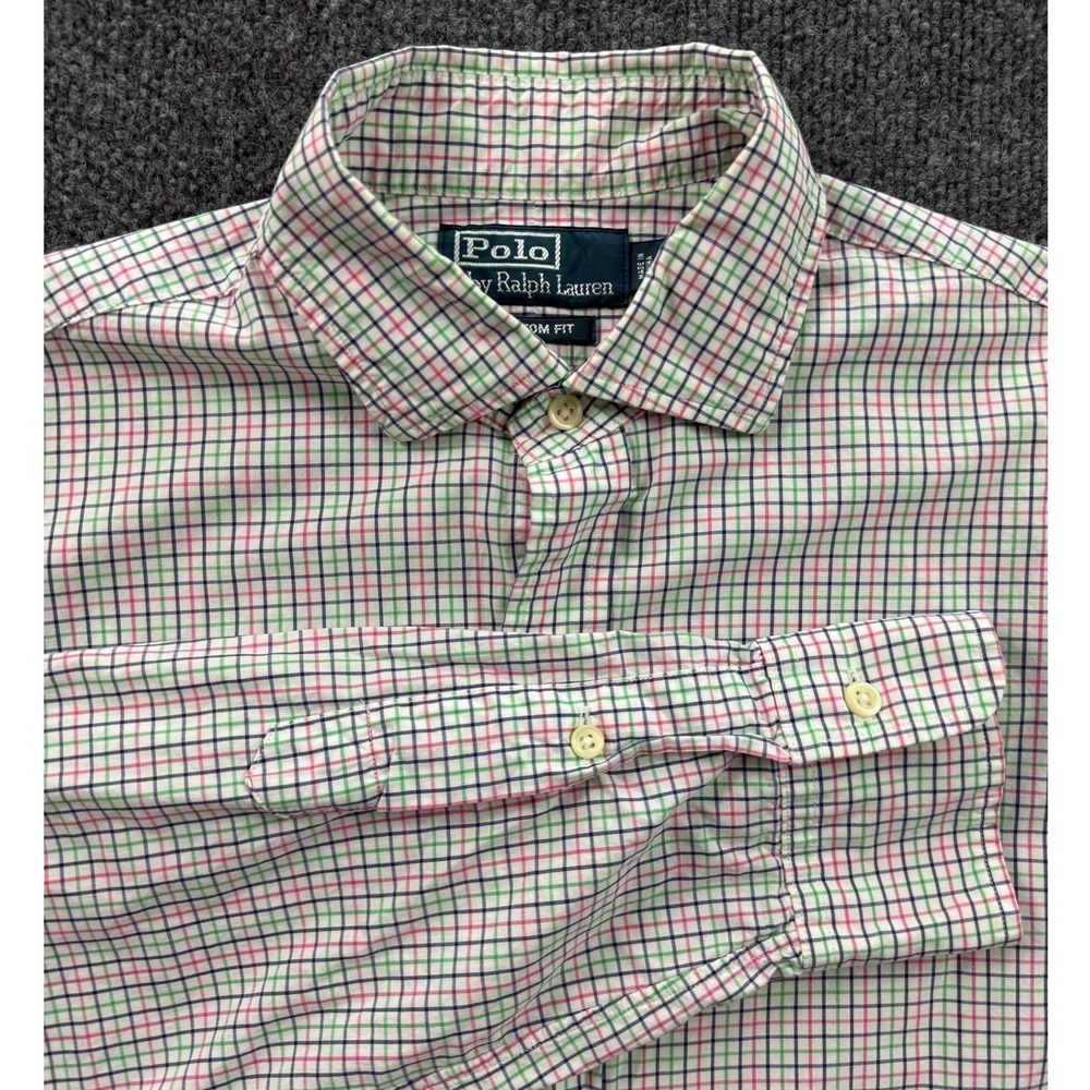 Polo Ralph Lauren Mens Custom Fit Tattersall Check Button Down Shirt Pink Green